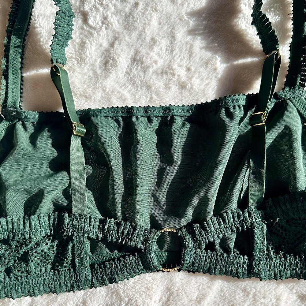 NWT Aerie Coral Lace Bandeau Bralette in Green - Size: Large - Picture 5 of 7